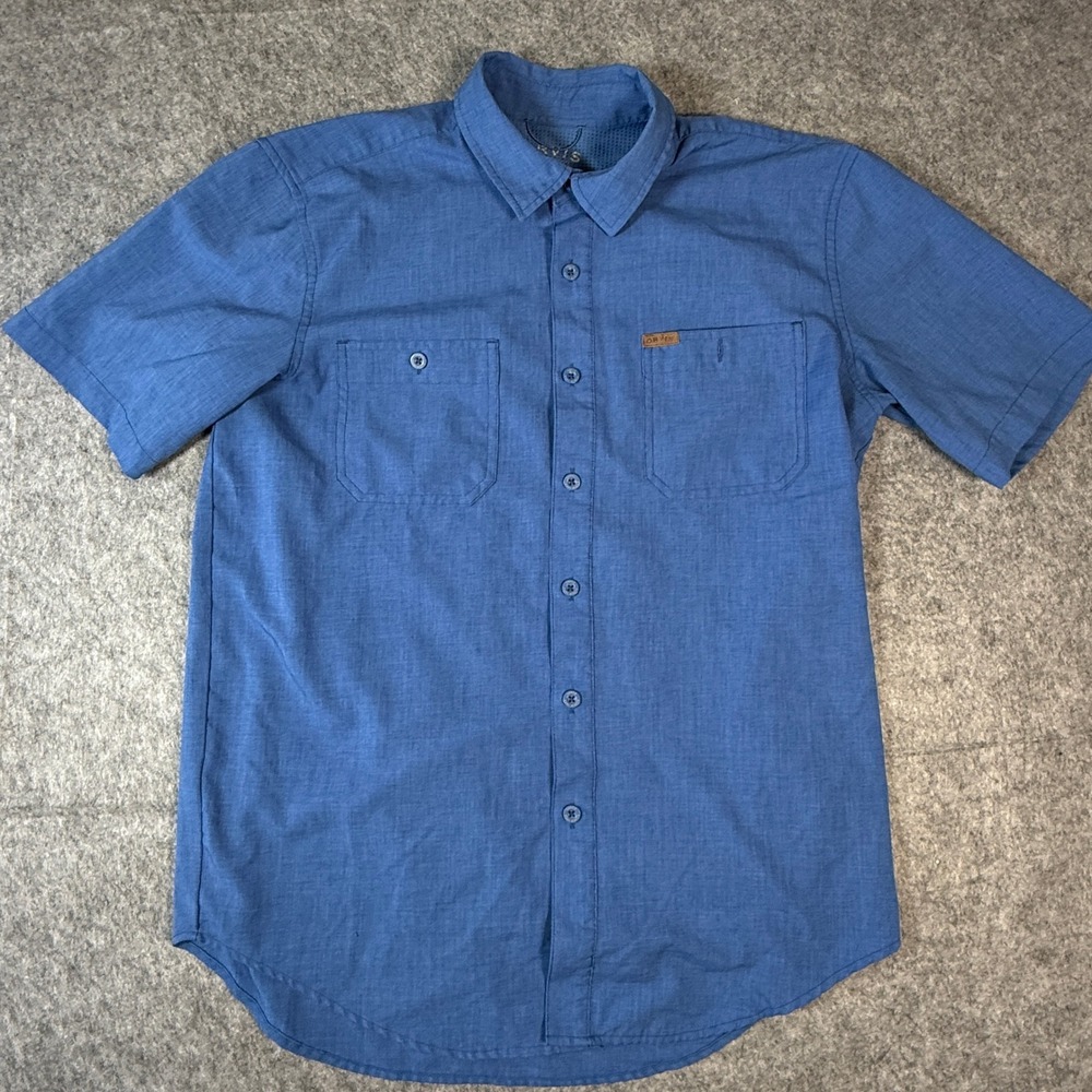 Orvis Button Front Shirt Men M Blue Short Sleeve Textured Ventilated Pockets